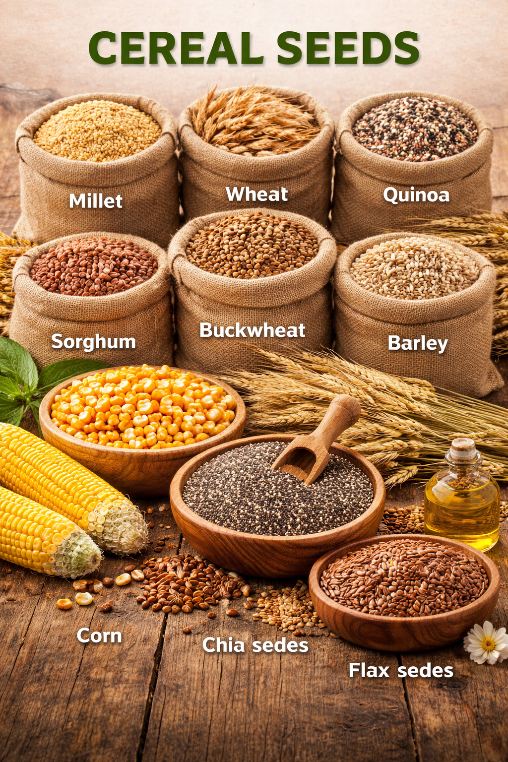 Premium Cereal Seeds Combo – Millet, Wheat, Quinoa, Sorghum, Buckwheat, Barley, Corn, Chia & Flax Seeds