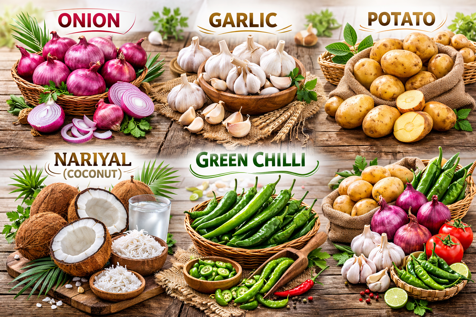Premium Fresh Vegetables Supplier – Onion, Garlic, Potato & Green Chilli (Bulk Available)